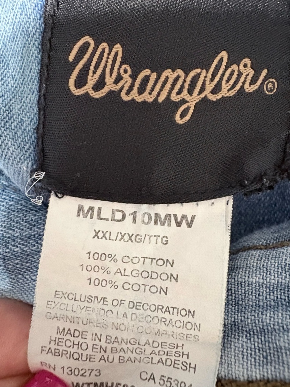 Men’s Wrangler Blue Denim Shirt‎ Jacket Pearl Snaps Western LS XXL - Picture 7 of 12